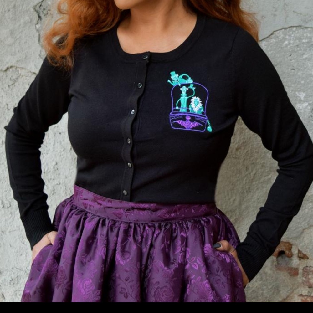 Haunted Hitchhikers Embroidered Cardigan in Black, Sizes Small or Large, NWT New - Picture 2 of 4